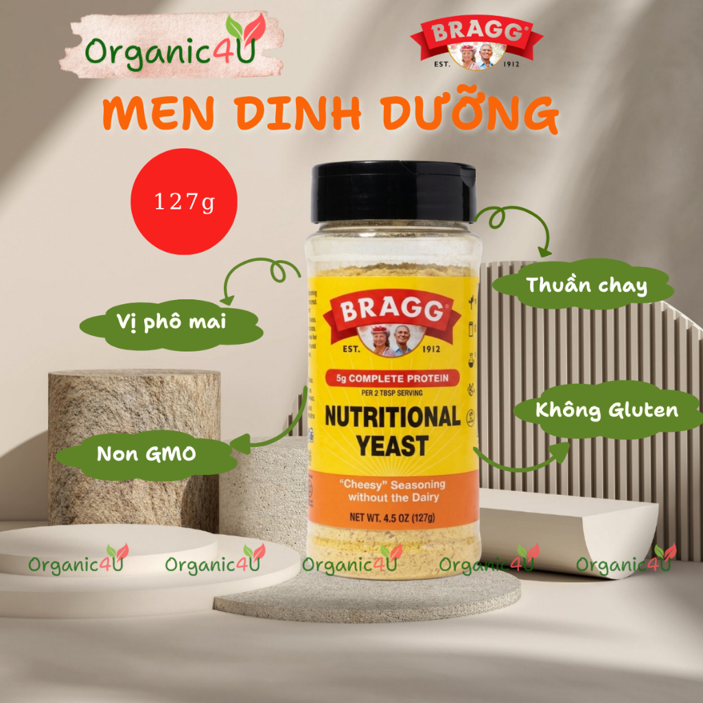 Men Dinh Dưỡng BRAGG Nutritional Yeast 127g Non GMO Vegan Cung Cấp Protein Vitamin Khoáng Chất