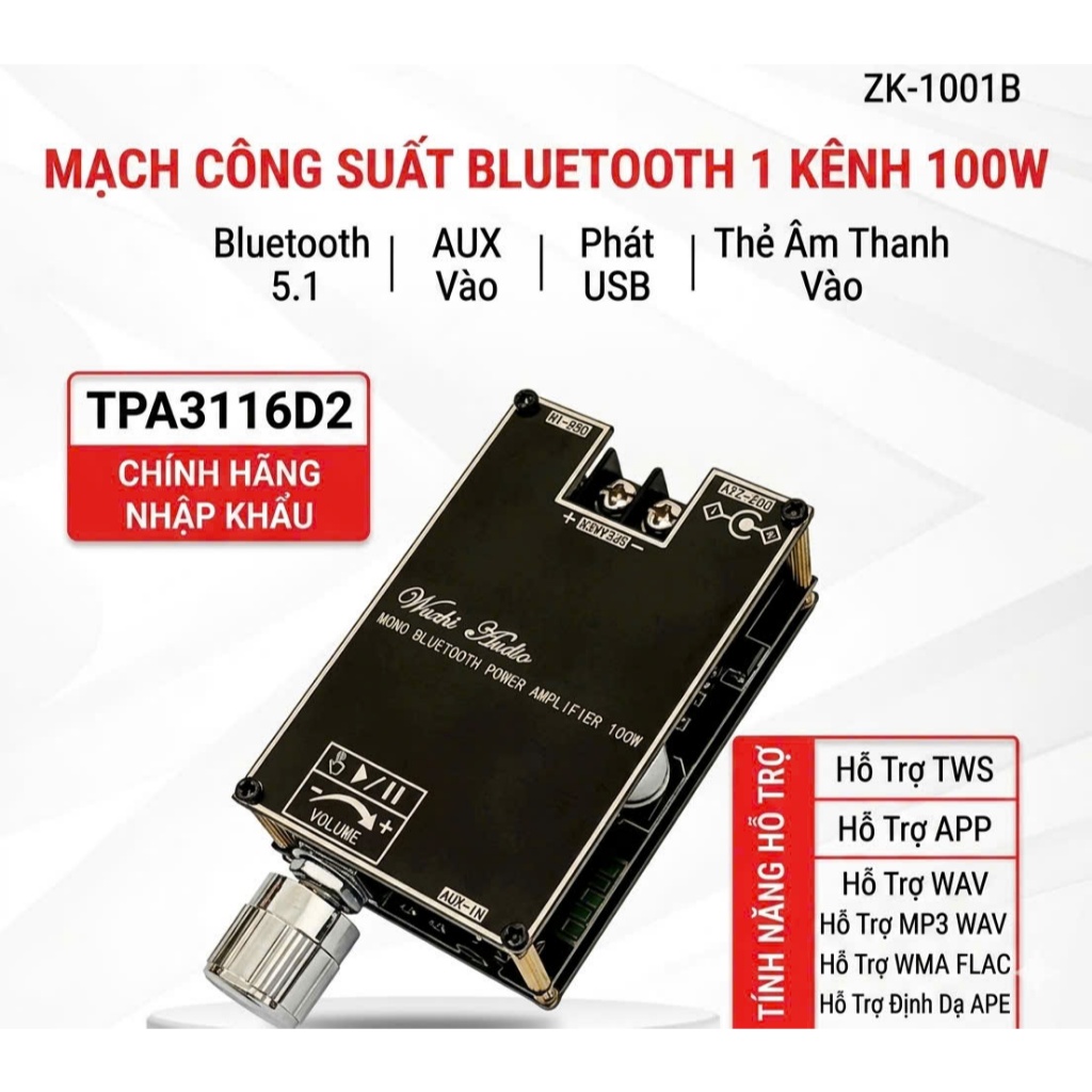 mạch khuếch đại âm thanh Bluetooth Mono TWS 100W ZK-1001B