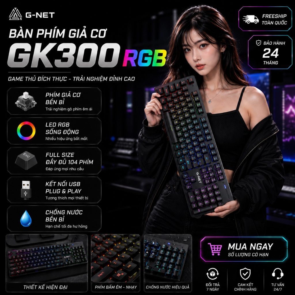 Bàn phím giả cơ G-NET GK300 cao cấp (Chính hãng bh 24T)