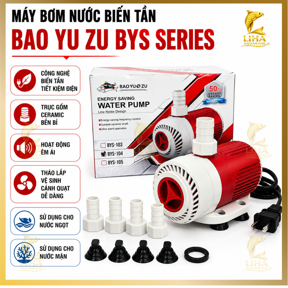 Máy Bơm Nước Biến Tần Baoyu Zu BYS-103 / BYS-104 - Tiết Kiệm Điện, Hoạt Động Êm Ái Cho Bể Cá