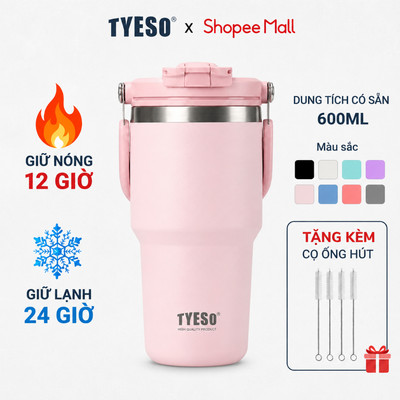 Ly giữ nhiệt TYESO 600ml thép không gỉ 304 tay cầm công thái học chống tràn giữ nhiệt 12h 01022