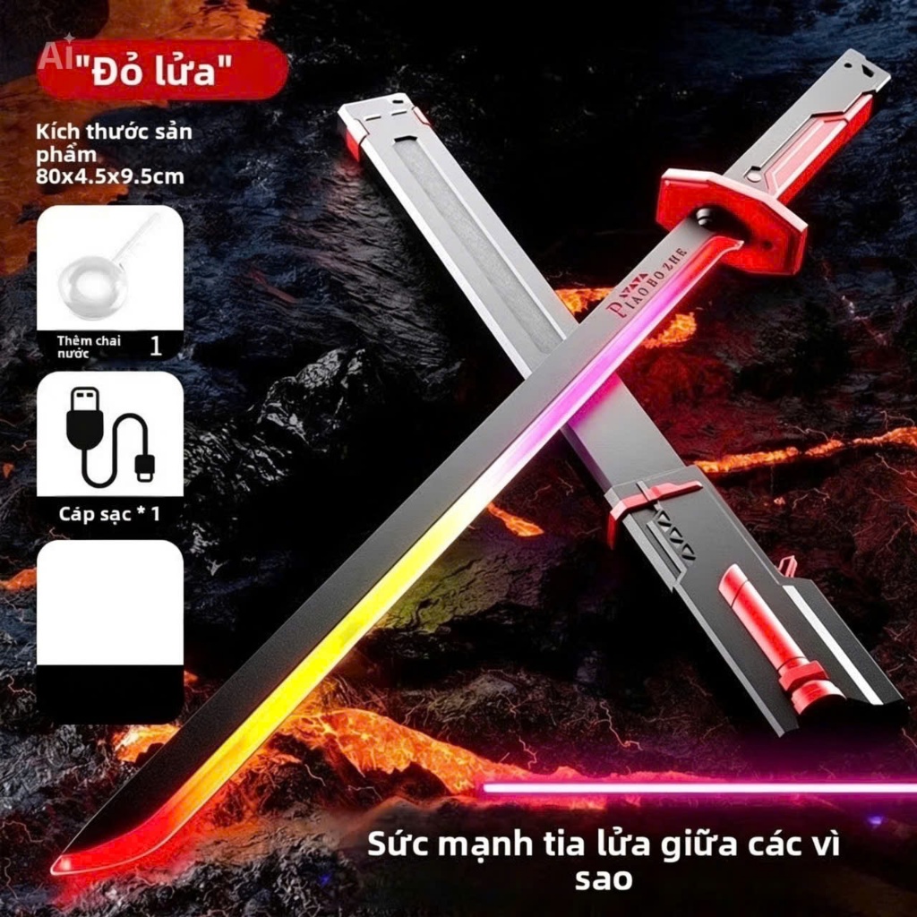 [PIAO PO ZHE] Đồ chơi kiếm ánh sáng, kiếm phát sáng nâng cấp phun sương đèn Led 7 màu - Sạc TypeC