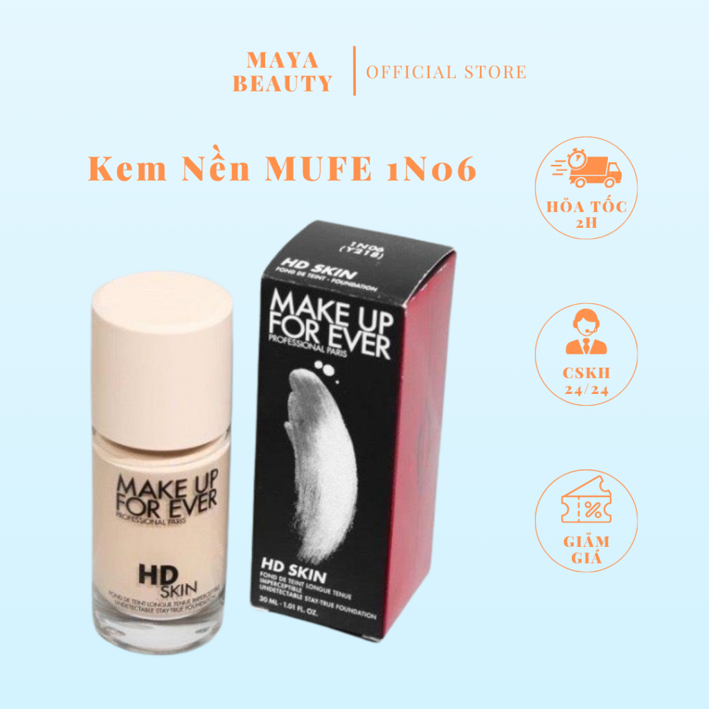 [1N06] Kem Nền Make Up For Ever HD Skin Foundation Tone 1N06 Porcelain - Maya.Beauty