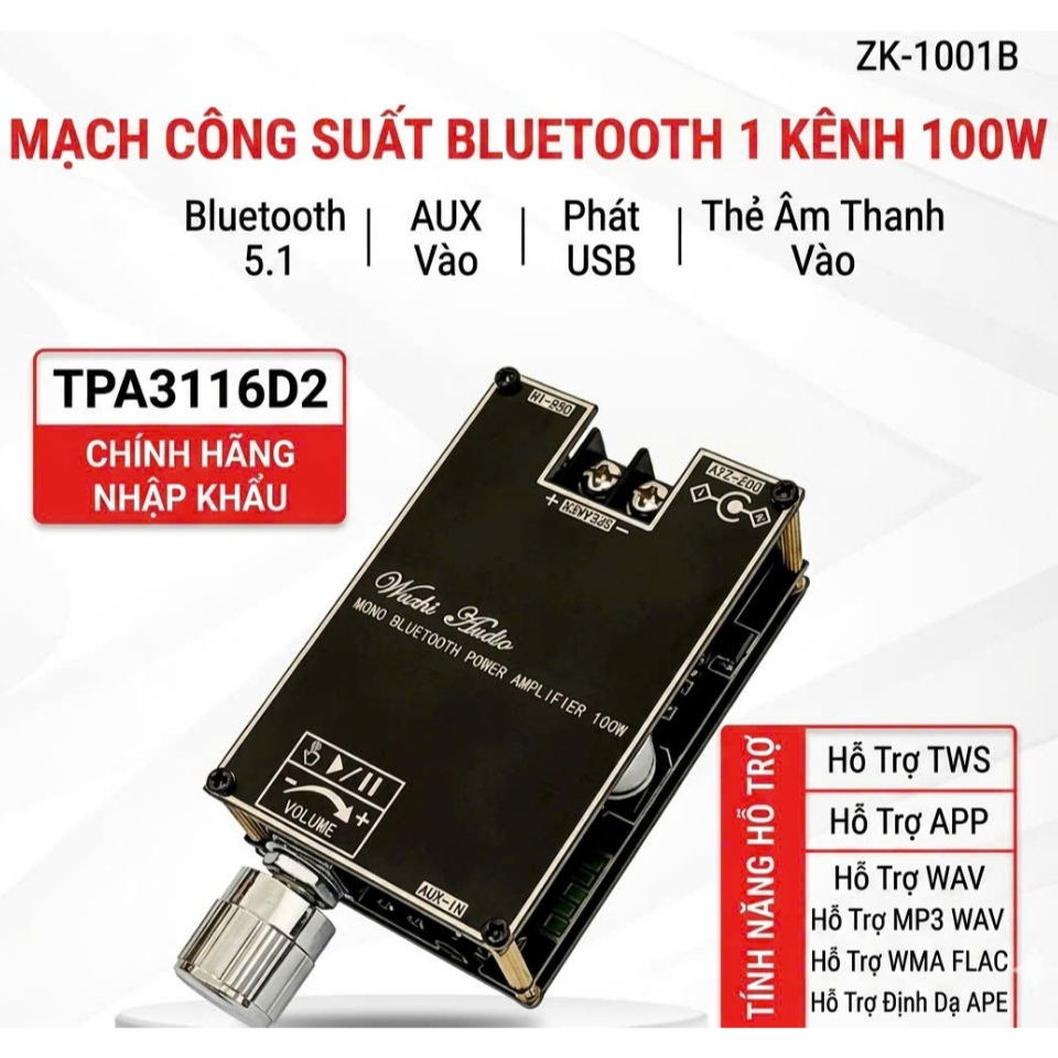 mạch khuếch đại âm thanh Bluetooth Mono TWS 100W whuzhi ZK-1001B