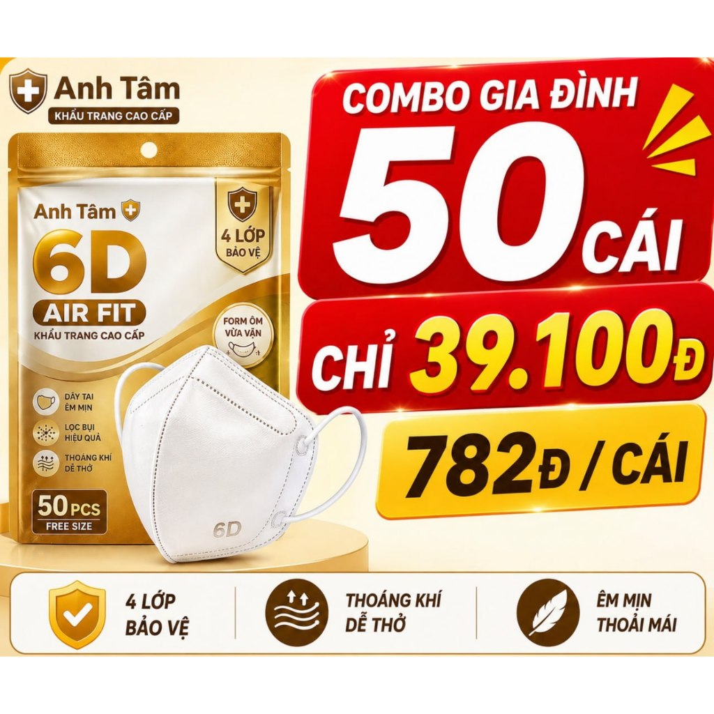 😷 Khẩu Trang Y Tế 6D Anh Tâm Chính Hãng