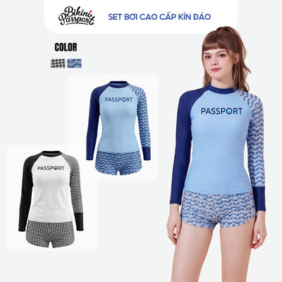 Bộ bikini nữ tay dài kín đáo bảo vệ da đi biển - Bikini Passport - BS346_NV