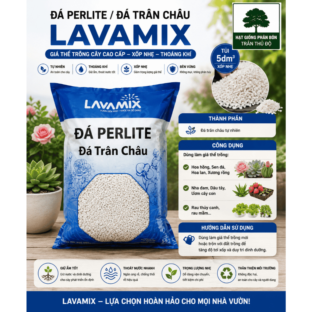 ĐÁ TRÂN CHÂU PERLITE TÚI 5DM3 - ĐÁ PERLITE LAVAMIX ( 3-6MM )