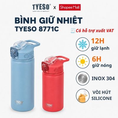 Bình nước giữ nhiệt inox304 chuẩn tyeso bình thể thao có vòi hút silico quai xách giữ lạnh 24h 8771C