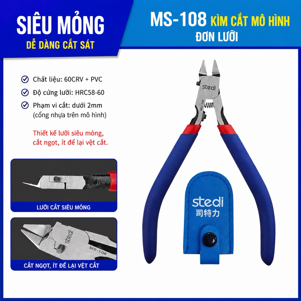 [HÀNG SẴN] Kềm Kìm Cắt Stedi một lưỡi MS-108 cao cấp sắc bén kèm đầu bọc,thanh điều chỉnh dụng cụ và
