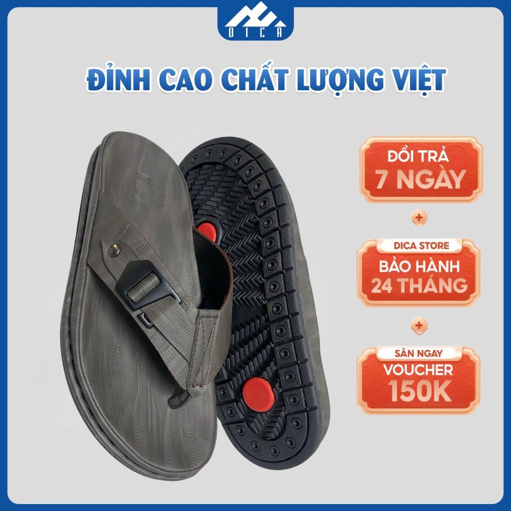 Dép Xỏ Ngón Nam DICA, Chất Liệu Da Bò Cao Cấp, Màu Xám Siêu Đẹp, Đế Êm, Thoáng Khí, Kiểu Basic, Đủ S
