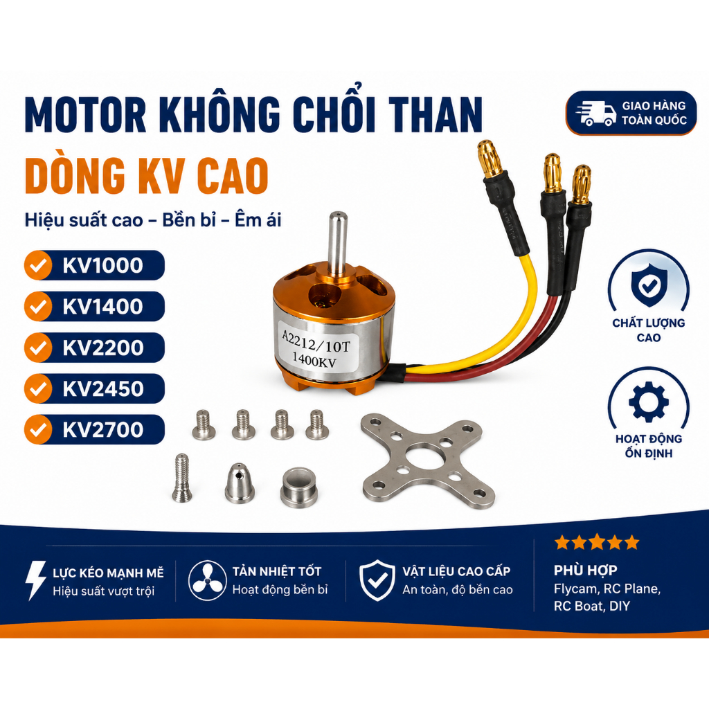 Motor A2212 Brushless 1000KV 1400KV 2200KV 2450KV 2700KV động cơ không chổi than drone RC