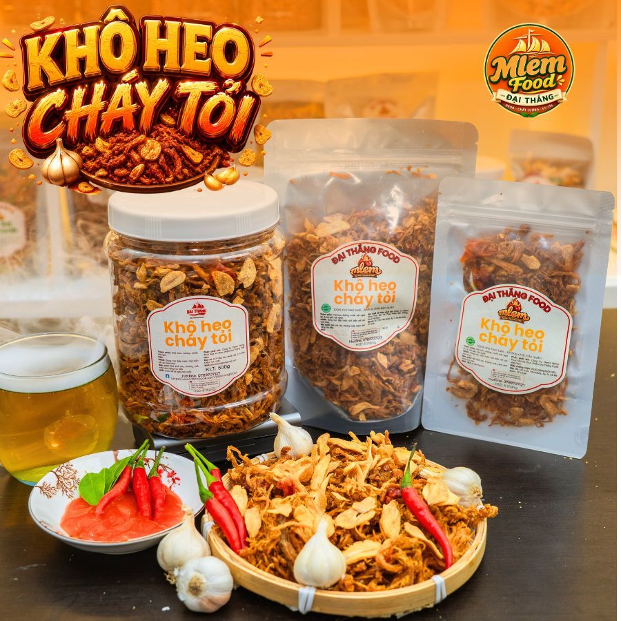 Khô Heo Cháy Tỏi Nguyên Chất Loại 1 | Thịt Heo Xé Sợi Thơm Ngon Đậm Vị | Mlem Food Đại Thắng