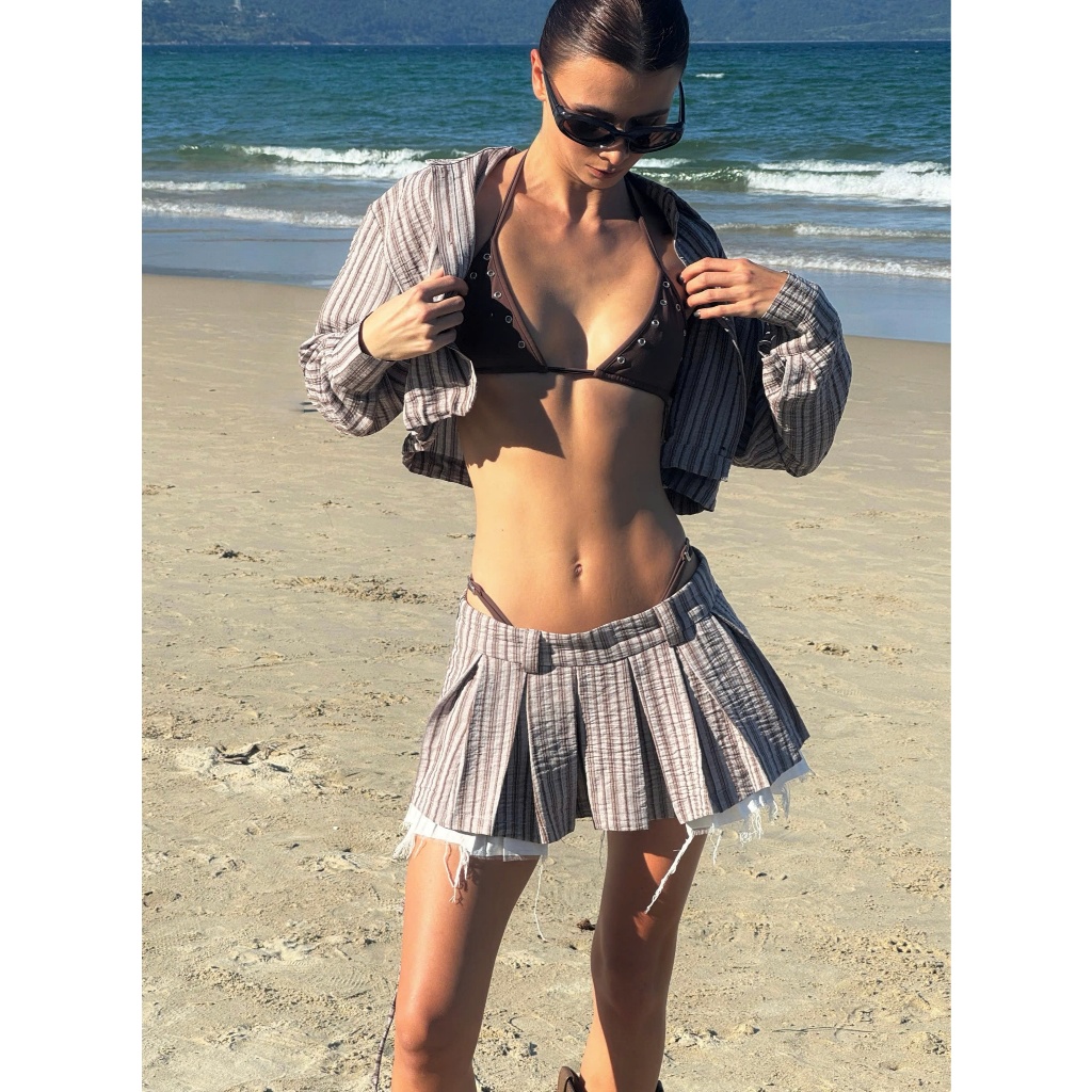 Obsess | Set đồ nữ sơ mi caro và chân váy xếp ly Bitter Cocoa Obsess