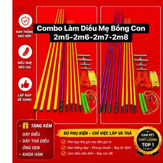 Combo llàm diều mẹ bồng con 2m5-2m8 tặng kèm đầy đủ phụ kiện