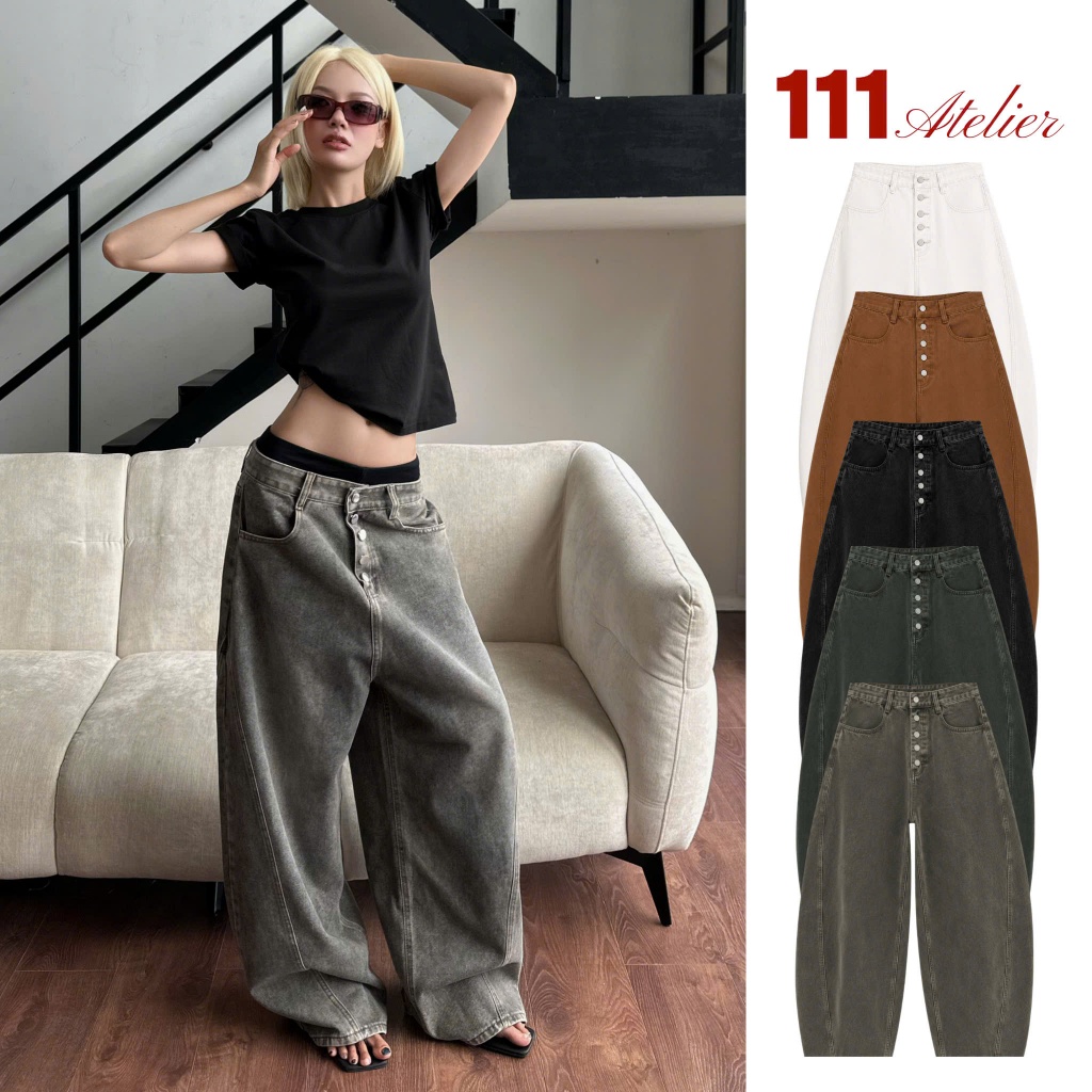 111 - Quần jeans ống cong phối nhiều nút thời trang nam
