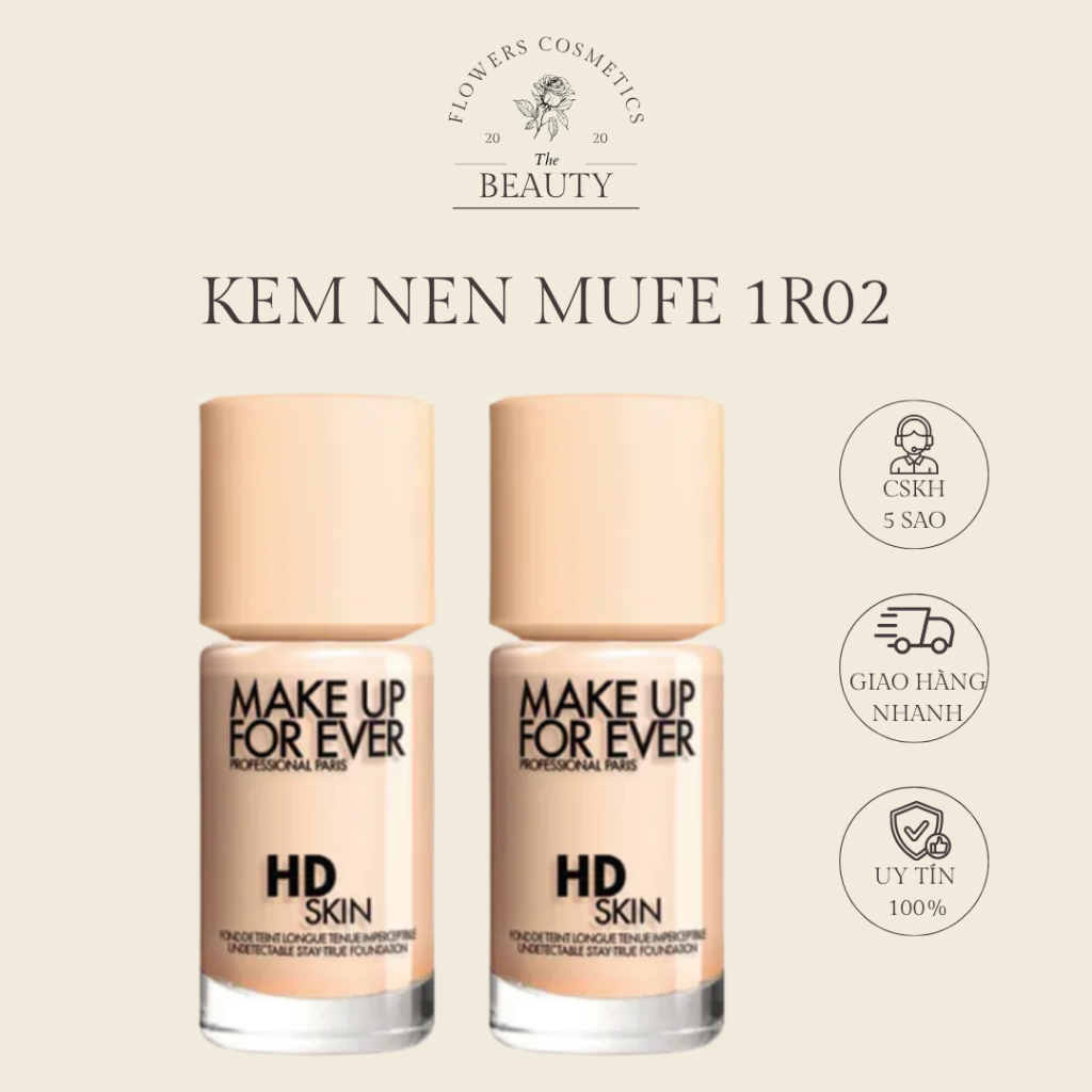 [1R02] Kem Nền Make Up For Ever HD Skin Foundation Tone 1R02 Cool Alabaster - Flower.Cosmetics