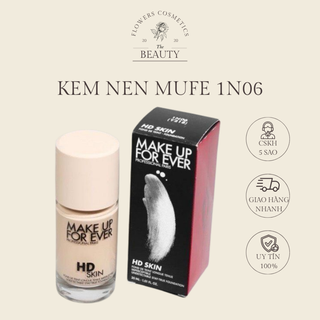[1N06] Kem Nền Make Up For Ever HD Skin Foundation Tone 1N06 Porcelain - Flower.Cosmetics