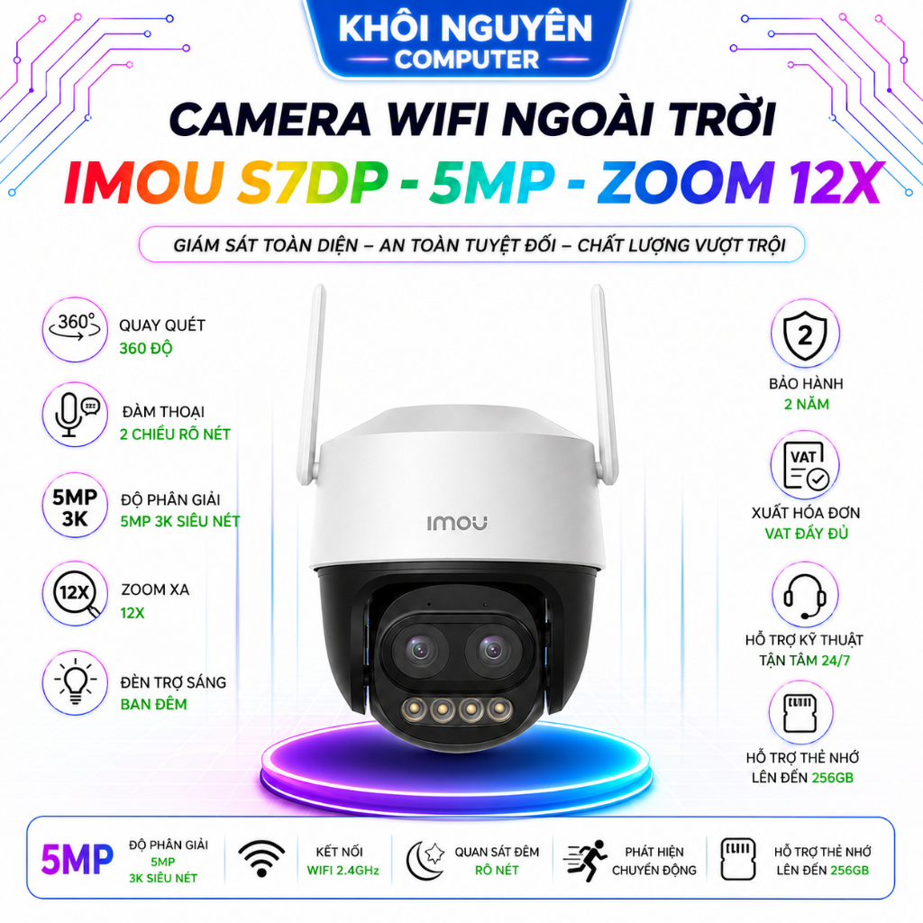 Camera Wifi Ngoài Trời Imou Cruiser Z S7DP 5MP Quay Quét 360° Zoom Quang 12X AI Phát Hiện Người