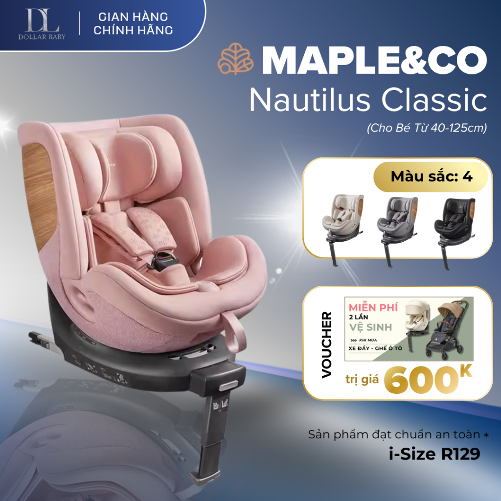 Ghế Ô Tô Maple&Co Nautilus Classic cho bé từ 0-7 tuổi, xoay 360 độ