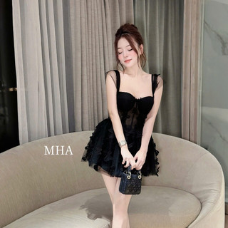 Đầm đi dự tiệc, váy dự tiệc 2 dây cúp ngực ren lưới đính hồ điệp dáng xòe ngắn thiết kế tiểu thư sang chảnh LONA Jennies