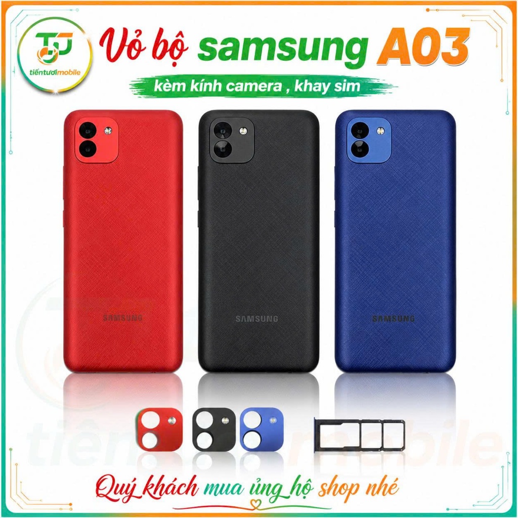 Vỏ Bộ smasung A03,kèm kính camera,khay sim