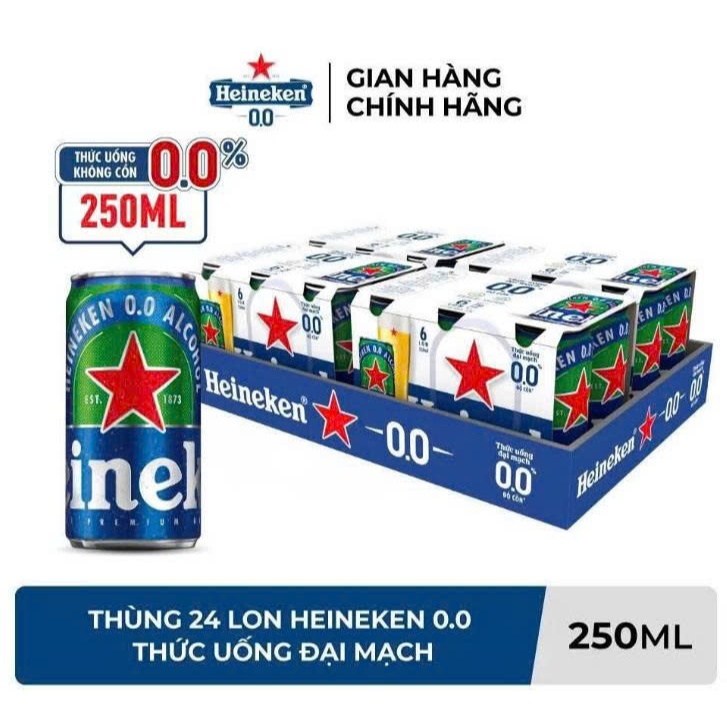 Bia không cồn Heineken thùng 24 lon/lốc 6 lon 250ml