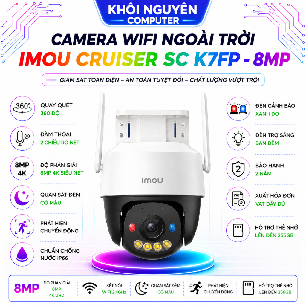 Camera Wifi Ngoài Trời Imou Cruiser SC K7FP 8MP 4K Quay Quét 360° AI Phát Hiện Người