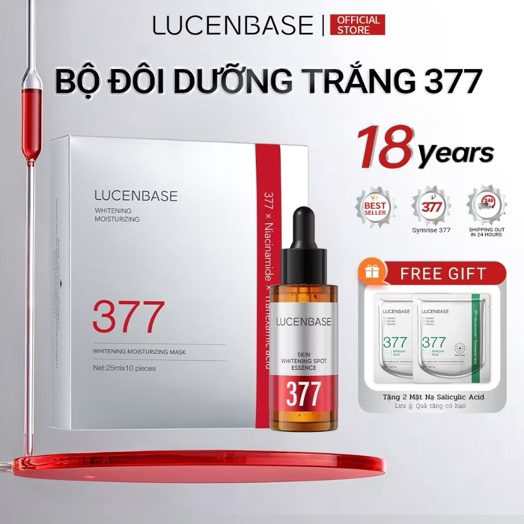 377 Mặt nạ làm sáng & dưỡng ẩm da mặt 1 hộp + 377 Tinh chất làm trắng vết thâm làm sáng da