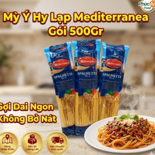 [Giá Sỉ - vận chuyển toàn quốc] Mỳ Ý Hy Lạp Mediterranea Spaghetti No.6 (Gói 500gr) - Sợi Mỳ Dai Ngon, Không Bở Nát