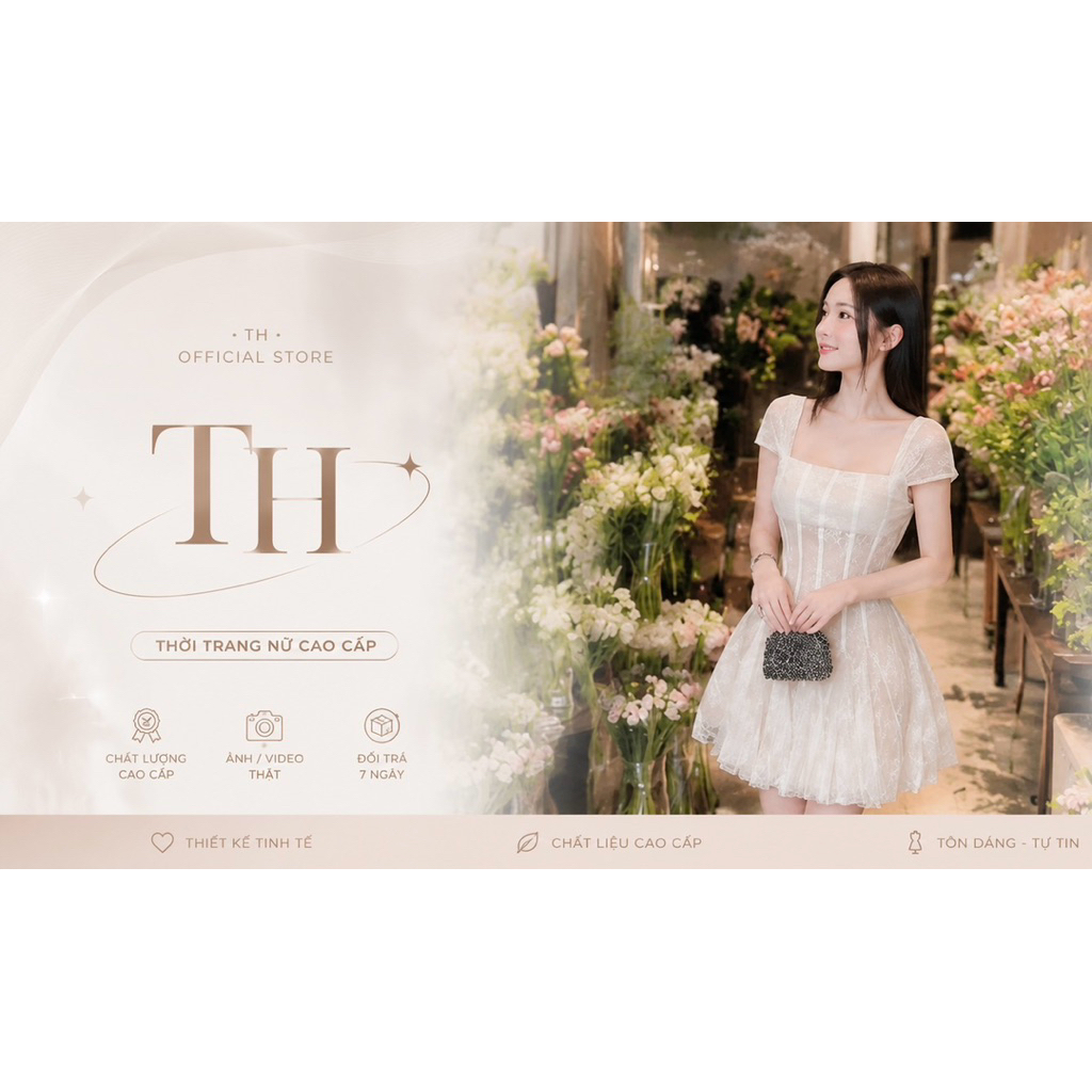 Váy Ren Trắng Cổ Vuông Dáng Xòe Tiểu Thư Thanh Lịch TH Fashion
