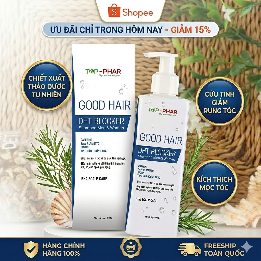 Dầu gội DHT Blocker giảm rụng tóc và kích Tóc mọc cho Nam Nữ - Dầu Gội Organic Biotin Chai Lớn 250ml