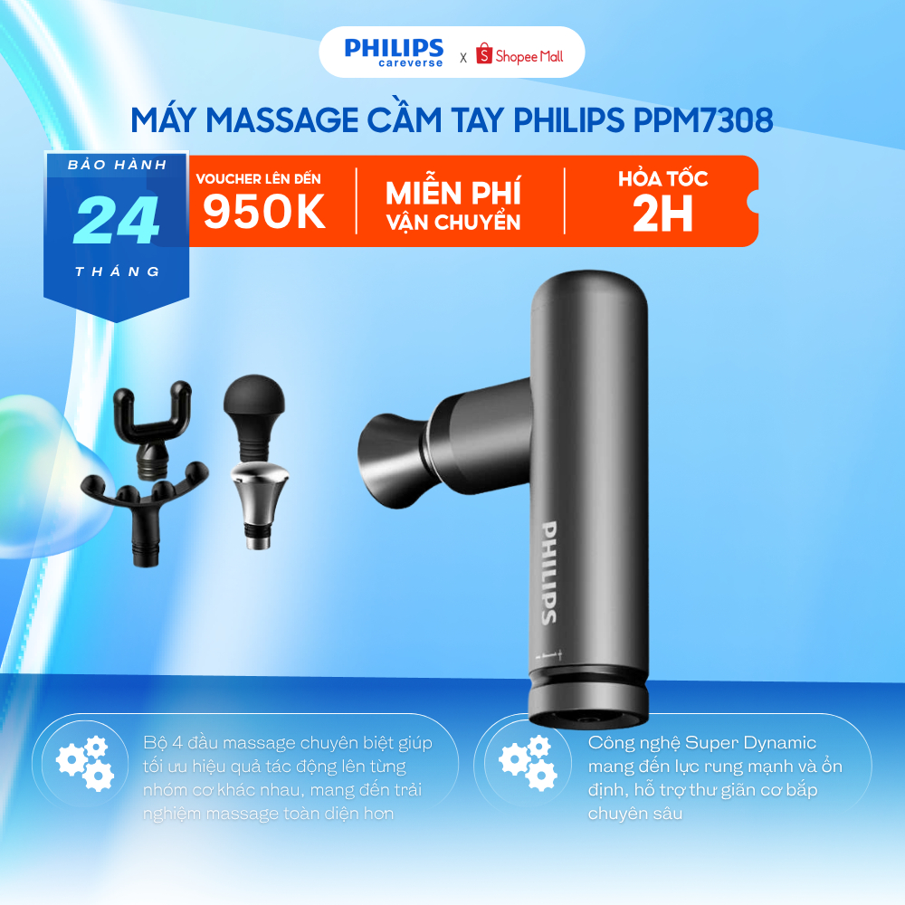 Máy Massage Cầm Tay Philips PPM7308 - Thư Giãn Vai Gáy, Lưng, Bắp Chân, Hỗ Trợ Giảm Mỏi Cơ