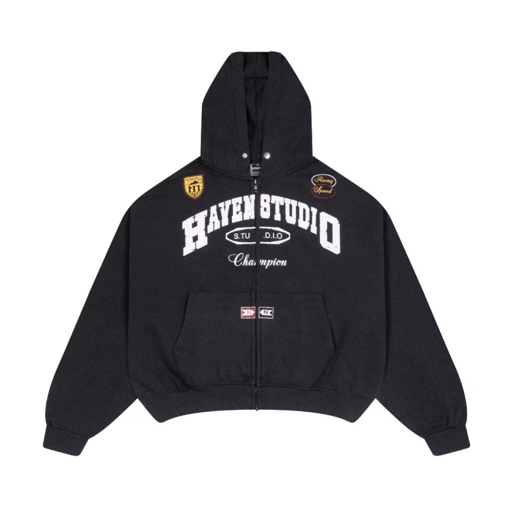 Áo Khoác Hoodie Wash Haven Studio nam nữ form boxy chất nỉ cua màu xanh rêu
