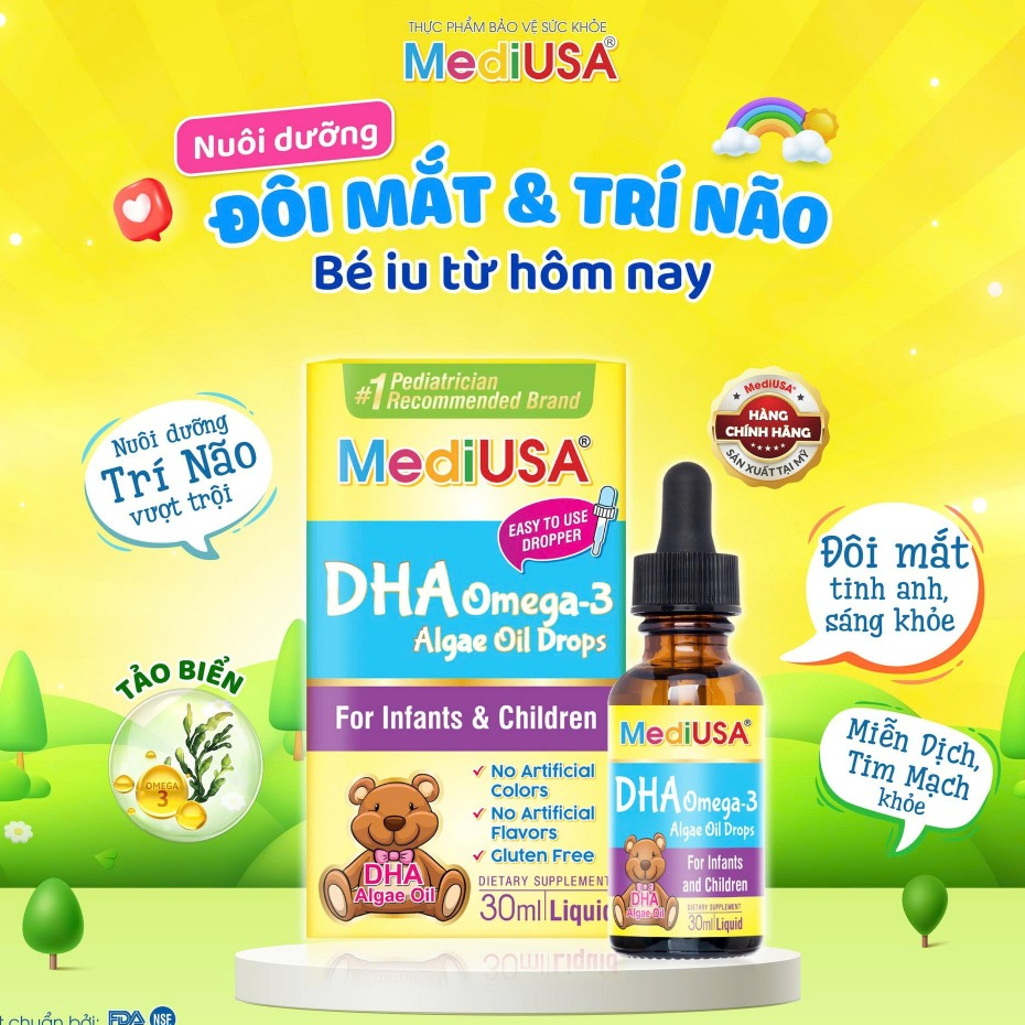 MediUSA DHA OMEGA DROPS - Bổ sung DHA - Hỗ trợ mắt, não, tim - 30ml