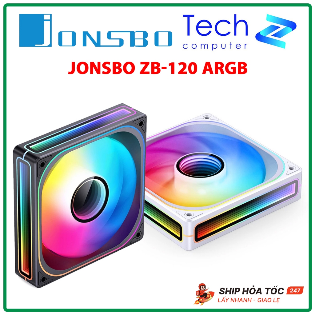 Quạt Case JONSBO ZB-120 ARGB 120mm Fan Xuôi / Fan Ngược Đen Trắng PWM Chính Hãng