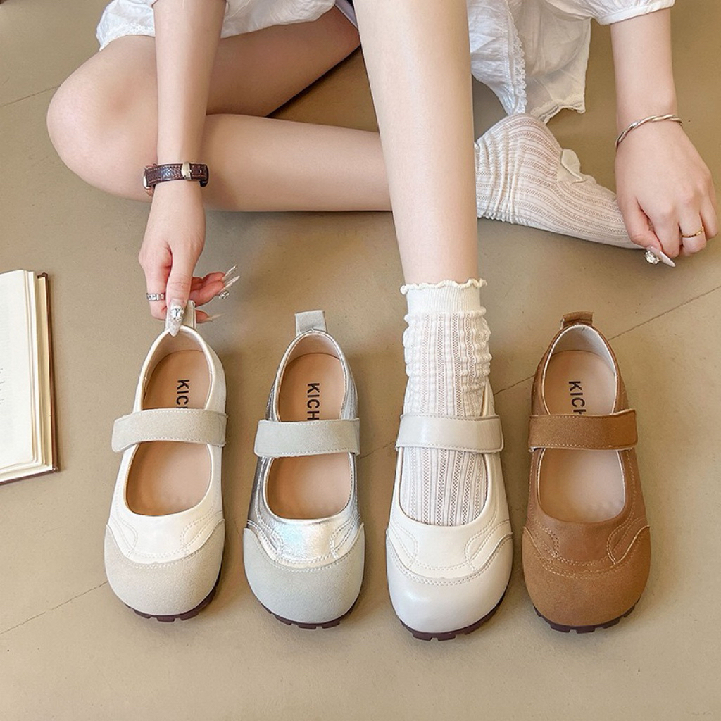 Giày sandal nữ KICHI đế bằng (CÓ SẴN) chống trơn quai dán giày jeep mũi tròn basic đi học đi làm