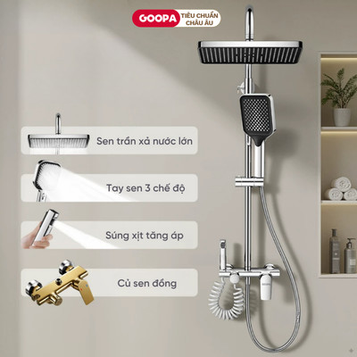 Sen cây tắm đứng nóng lạnh GOOPA 4 chế độ xả nước tích hợp vòi xịt tiện lợi