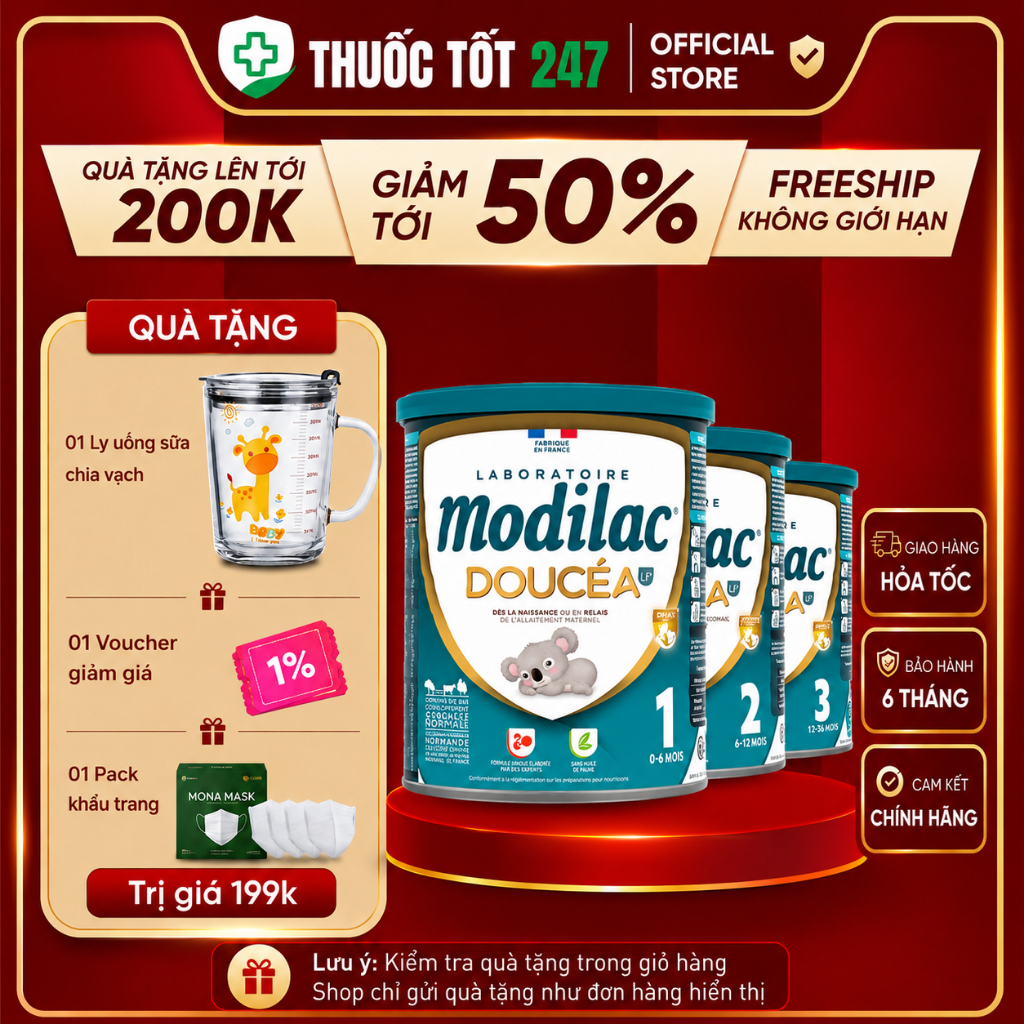 Sữa MODILAC DOUCEA Pháp Đủ Số 1,2 ,3 - Phát Triển Toàn Diện - Lon 800g