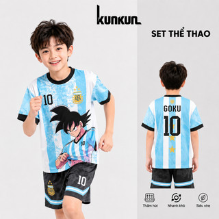 Bộ Đồ Thể Thao Trẻ Em KUNKUN KIDS In Hình Anime Luffy Goku, Set Quần Áo Bóng Đá Bé Trai Vải Polyester Cao Cấp 20-60kg