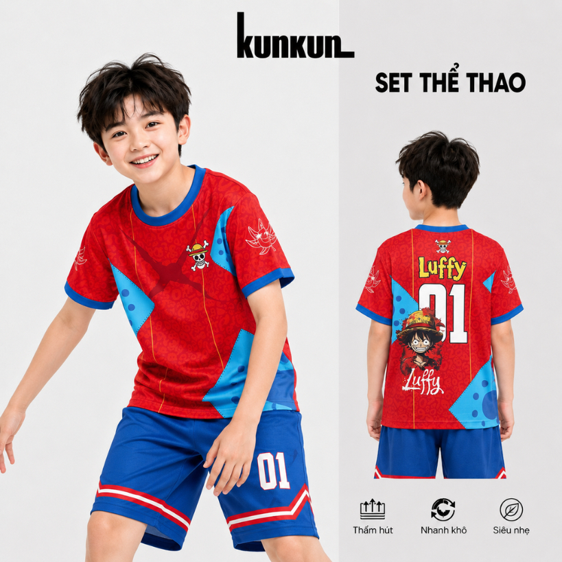 Đồ Bộ Thể Thao Bé Trai In 3D nhân vật hoạt hình siêu cấp,Đá Banh, Bóng Rổ TP1310-1311 | KunKun Kids