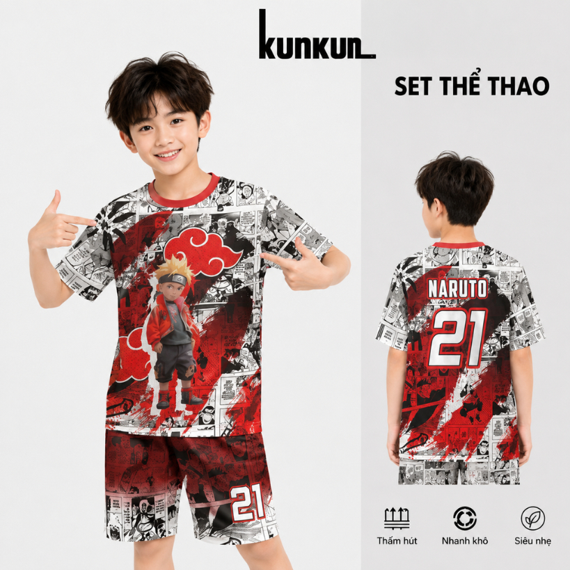 Đồ Bộ Thể Thao Bé Trai In 3D nhân vật hoạt hình cao cấp ,Đá Banh, Bóng Rổ TP1347-1351 | KunKun Kids