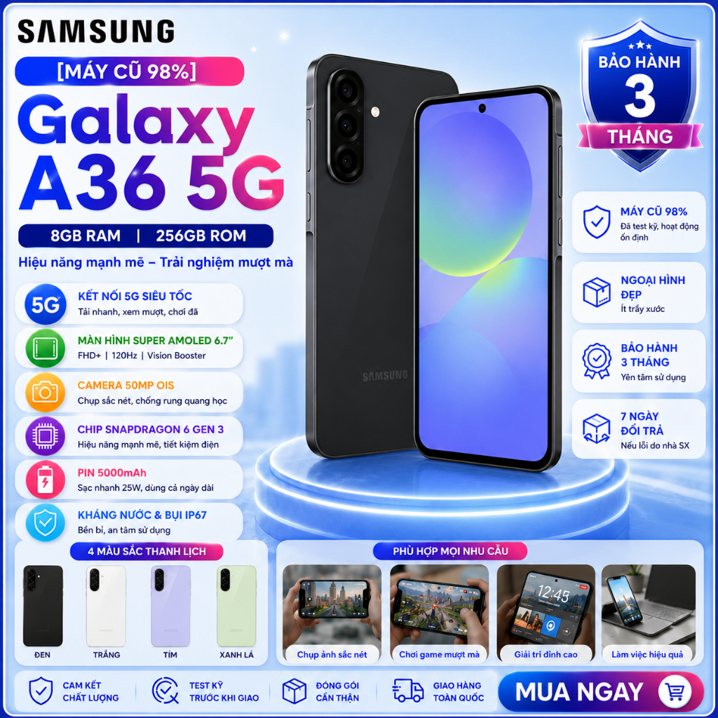 [Máy cũ] Điện Thoại Samsung Galaxy A36 5G 8GB/256GB Fullbox 98% - Hàng Chính Hãng