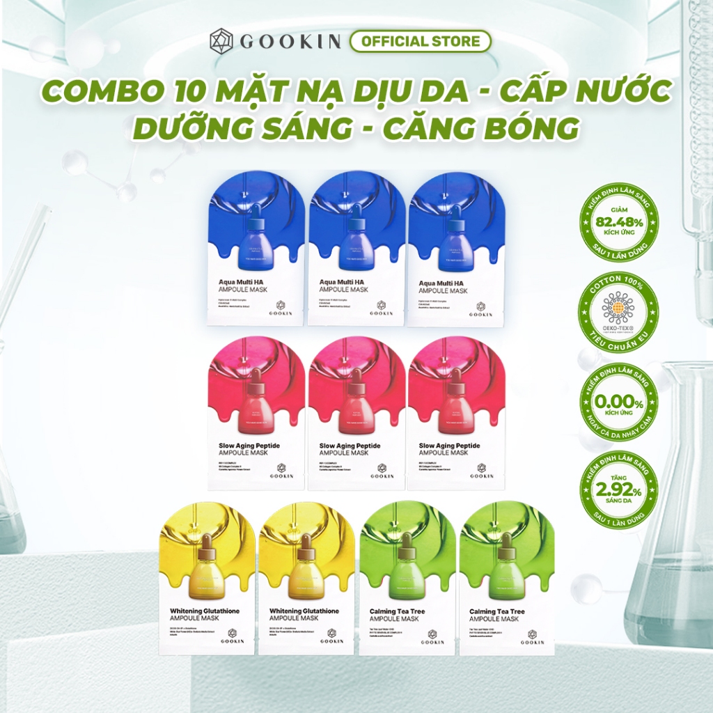Combo 10 Mặt Nạ Dịu Da, Cấp Nước, Dưỡng Sáng, Căng Bóng Gookin Ampoule Mask 30mlx10