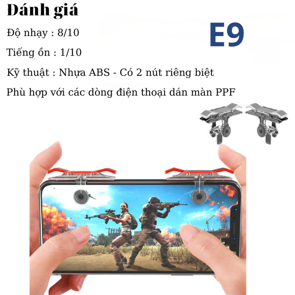 Bộ 2 Nút Bấm E9 D9 Chơi Pubg Mobile, Ros Mobile Cực Nhạy-Phiên Bản Nút Cơ Cực Nhạy, Dễ Sử Dụng