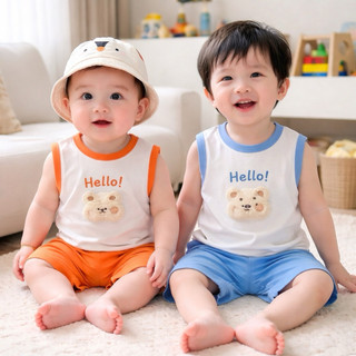 Bộ ba lỗ Hello Gấu bông dễ thương cho bé trai bé gái 8-18kg
