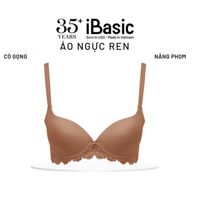 Áo ngực nữ iBasic có gọng mút mỏng cúp trơn phối thân ren BRAW136