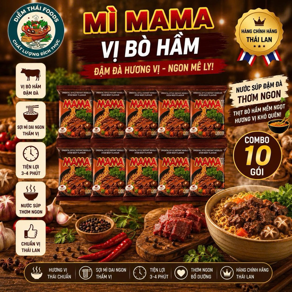 [Combo 10 gói] Mì Bò Hầm MaMa Thái Lan 55gr - 60gr