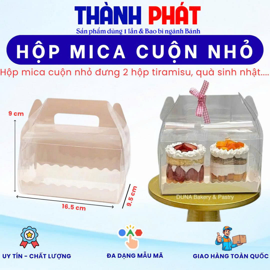 10 Hộp mica cuộn nhỏ trong suốt đựng 2 ly mousse -  hộp mica đựng bánh khúc cây giáng sinh - hộp bán
