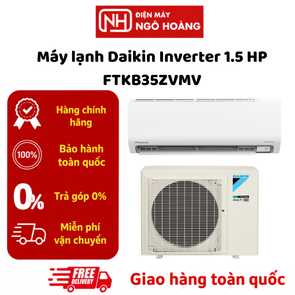 FTKB35ZVMV - Máy lạnh Daikin Inverter 1.5 HP FTKB35ZVMV / RKF35ZVMV 12.000 BTU, gas R32, làm lạnh nh