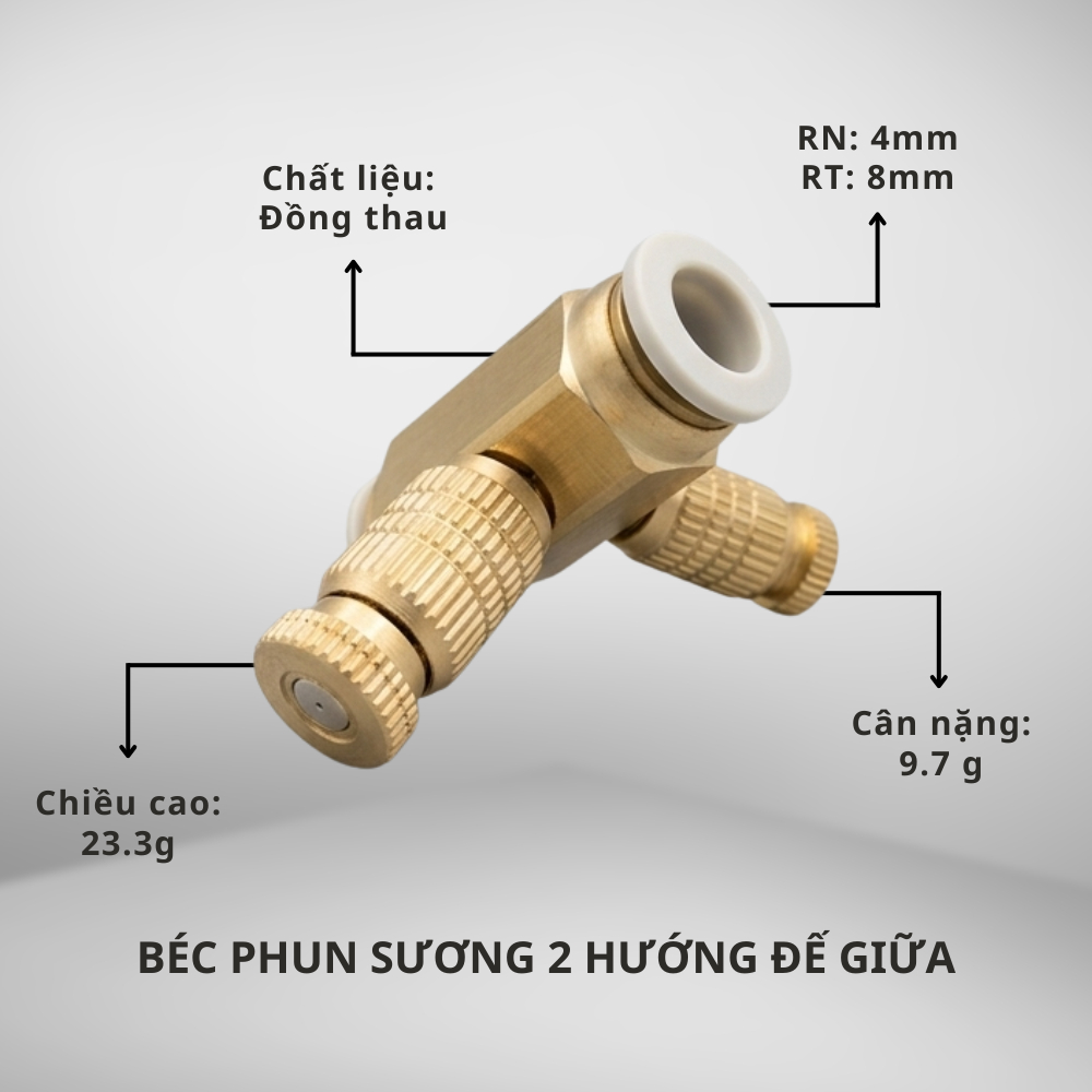Béc Phun Sương 2 Hướng Đế Giữa – Tưới Cây, Phun Sương Mini, Nhựa Bền, Chống Tắc, Lắp Dễ